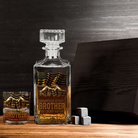 Congrats on Becoming My Brother – Personalized Sibling Whiskey Glass & Bottle
